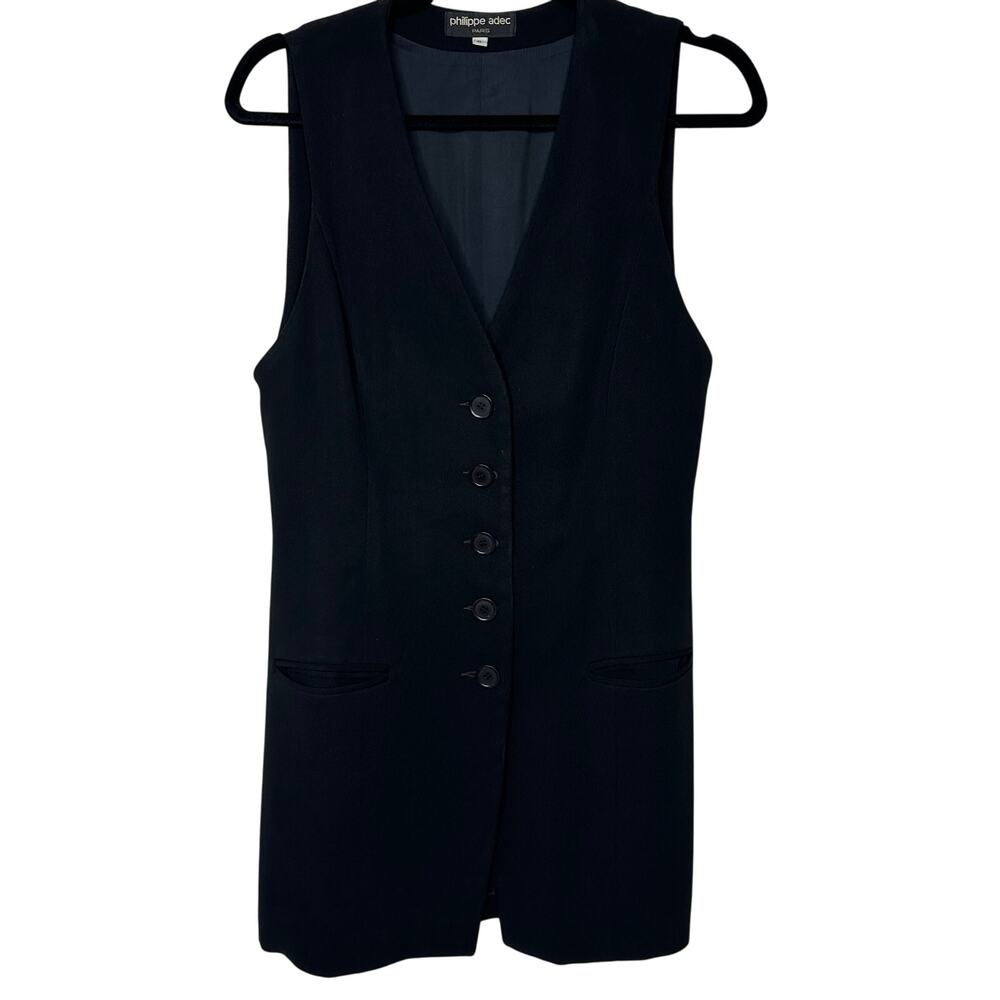 Philippe Adec Paris V-Neck Sleeveless Button Front Vest Dress 6